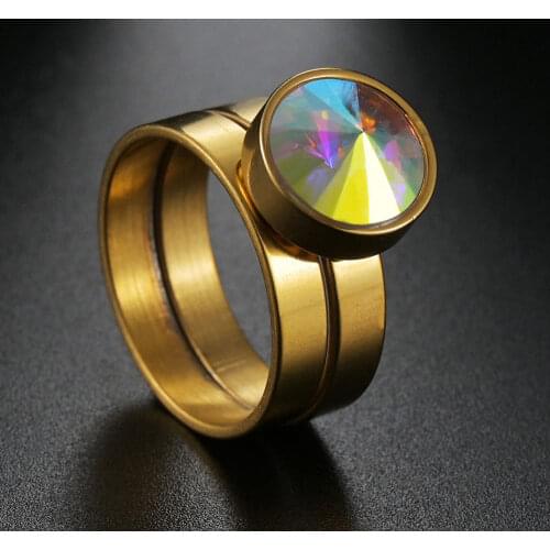 Cool Luxury Gold Color Big Crystal Wedding Ring Men and Women Engagement Party Anniversary Jewelry Gifts Bague Homme