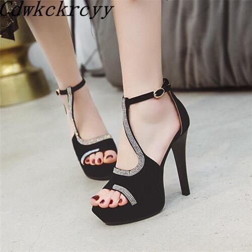 Summer New pattern fashion Europe and America High-heeled Women sandals black Rhinestone Thick bottom sexy banquet Women sandals