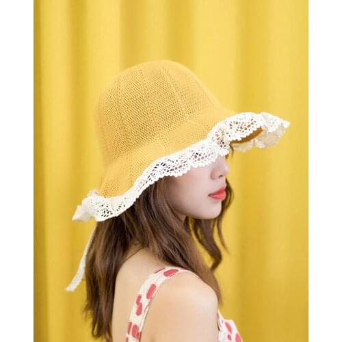 Summer Children Handmade Fisherman Bucket Girl Princess Outdoor Sun Protection Beach Large Brimmed Lace Straw Hat