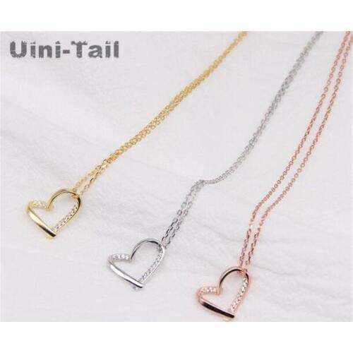 Uini-Tail hot new 925 sterling silver simple heart-shaped micro-inlaid necklace Korean fashion sweet temperament wild jewelry