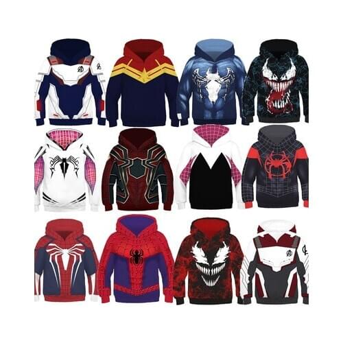 Disneys new childrens clothing marvel Movie Venom Spider-Man Iron 3d Childrens cartoon Hoodie Cosplay