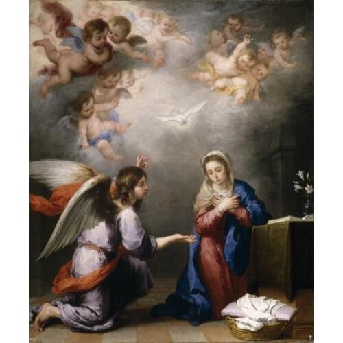 Wholesale painting # TOP religion ART # Madonna angel # Murillo, Bartolome Esteban -The Annunciation # print canvas oil painting