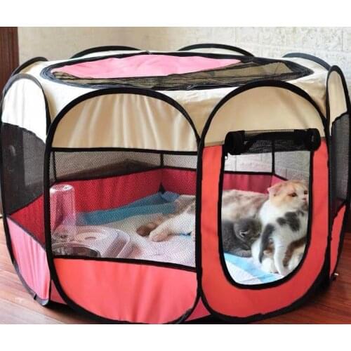 Portable Folding Pet Carrier Tent Playpen Breathable Easy Operation Octagon Fence Outdoor Removable Puppy Kennel Bed For Cats
