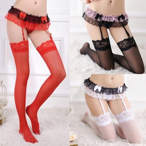 Sexy Lace Top Thigh-Highs Stockings Suspender for Women Female Garter Erotic Transparent Tights Panthyhose Girl Party Acceesory
