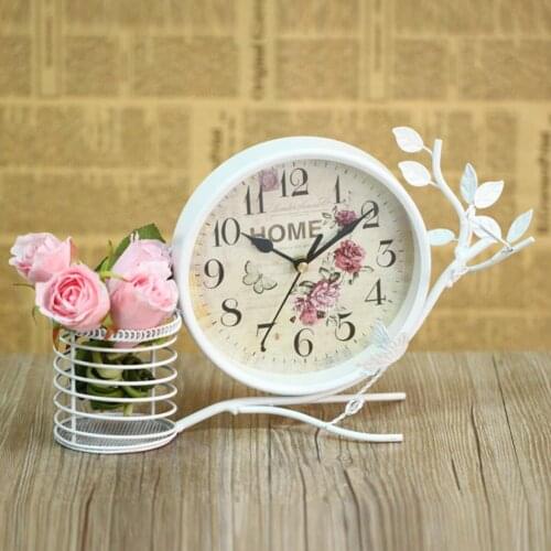 Vintage Retro Mute Leaves Iron Desk Clock Home Office Living Room Bedroom Decoration