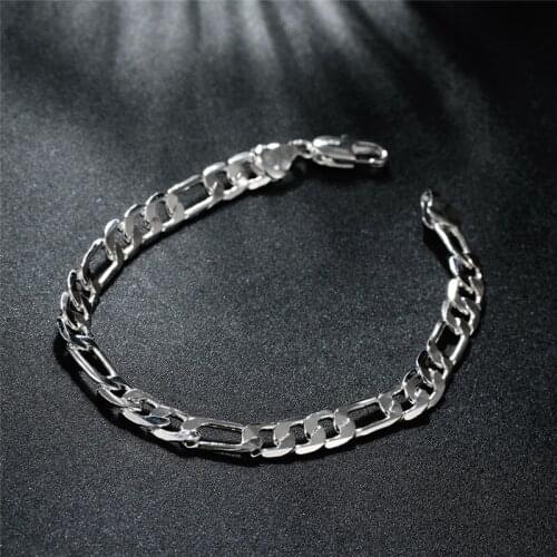 Popular brands wild 6MM flat sideways chain 925 sterling silver Bracelets for women man party Christmas Gifts fashion Jewelry