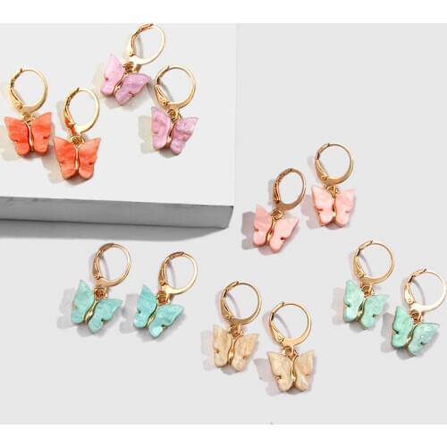 Korean Fashion Butterfly Drop Earrings for Women Gold Silver Color 16 Acrylic Insect Earrings 2020 New Design Jewelry Party Gift