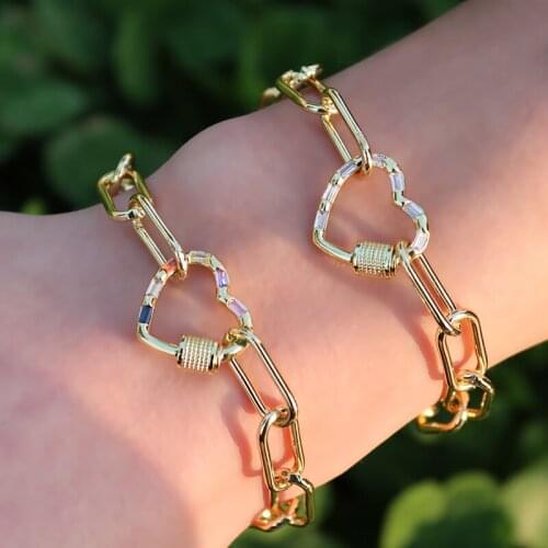 New Design CZ Stone Crystal Love Heart Bracelet For Women Punk Fashion Jewelry Gift Gold Link Chain Bracelets Zirconia brs05