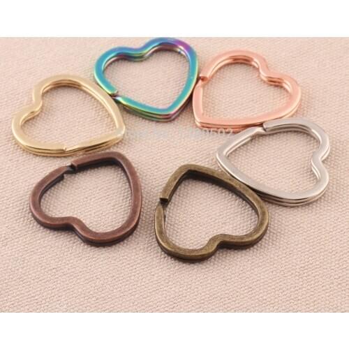10pcs/lot Metal heart shape Flat Split Ring key chain key ring Matching chain 6 colors for backpack handmade craft diy