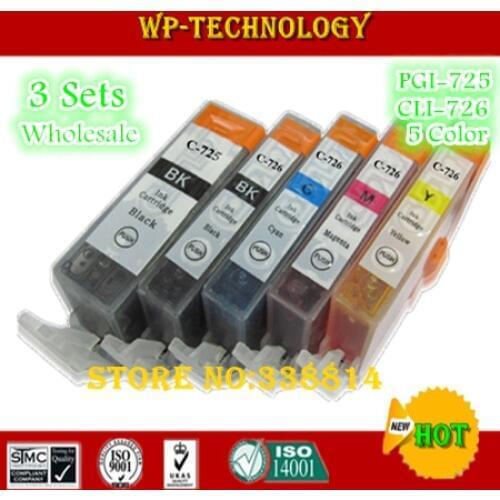 15PC Compatible ink cartridge suit for PGI725 CLI726 suit for Canon IP4870 IP4970 IX6560 MG5170 MX886 etc 5colors