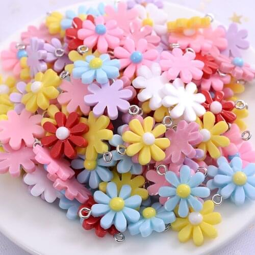 20Pcs 18mm Colorful Flower Shape Acrylic Beads Cute Sweet Small Pendants For Jewelry Making DIY Necklace Bracelet Accessories