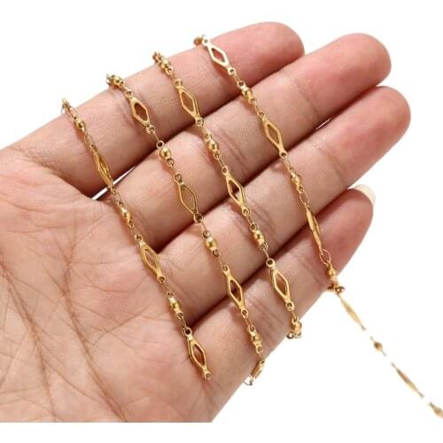 2 Meters 4mm Width golden Stainless Steel Curb Chains rhombus and ball beads Link Twisted Chains For DIY jewelry Making Necklace