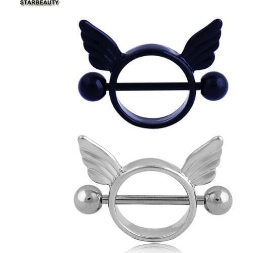 2Pcs Black White Angel Wing Nipple Piercing Mamilo, Cute Nipple Rings Body Tepel Piercing Ombligo, Sexy Nipple Piercings Mamelon