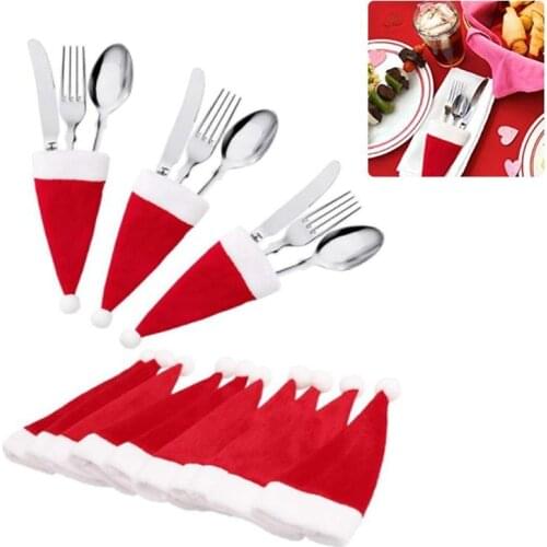 20 Pcs Christmas Santa Hat Silverware Holders Mini Xmas Tableware Holders Set for Cutlery Holders for Christmas Party Dinner