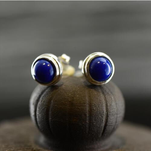 2018 Real New Brinco Products 925 Jewelry, Natural Lazuli, Simple And Elegant Round Personality, Female Anti Allergy Earrings