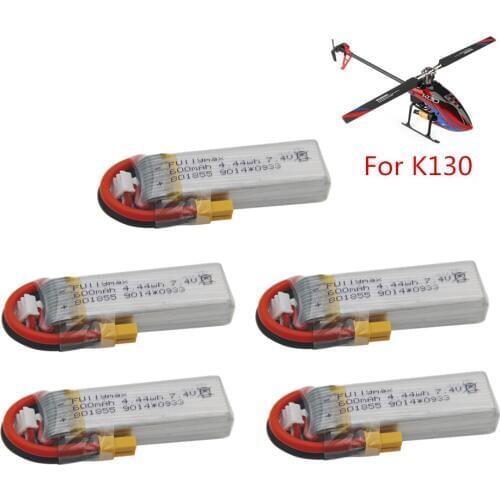 5PCS 7.4V 600mAh Lipo Battery For XK K130 RC Helicopter Spare Parts Accessories XK K130 Battery