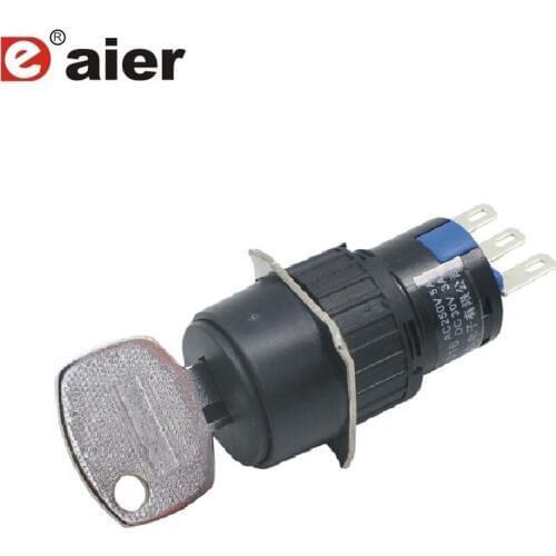 50PCS A16-22ZK2 ON-ON black 2 position 250V 2 taps push button switch with key