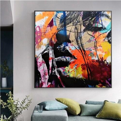 Abstract Women Face Oil Painting on Canvas Colorful Graffiti Art Wall Posters and Prints Picture for Living Room Home Decor