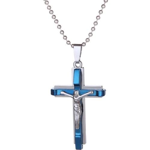 Around The Neck Religious Christian Jewelry Gift Necklace Stainless Steel Cross Men Chain Wholesale Vintage Christ Jesus Pendant