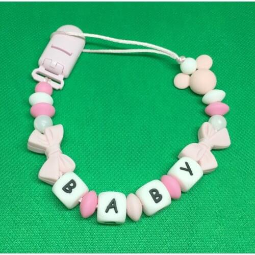 Personalized English Russian Name Silicone Baby Pacifier clip Safe Teething Chain Teether Pacifier chains Holder Shower Gift