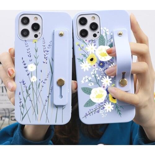 For Huawei Nova 5T Honor 10X 8X 9X 10i 10 20 P30 P20 P40 Lite E Pro Y6 Y7 Y9 P Smart 2019 2021 Flower Wrist Strap Case Funda Bag