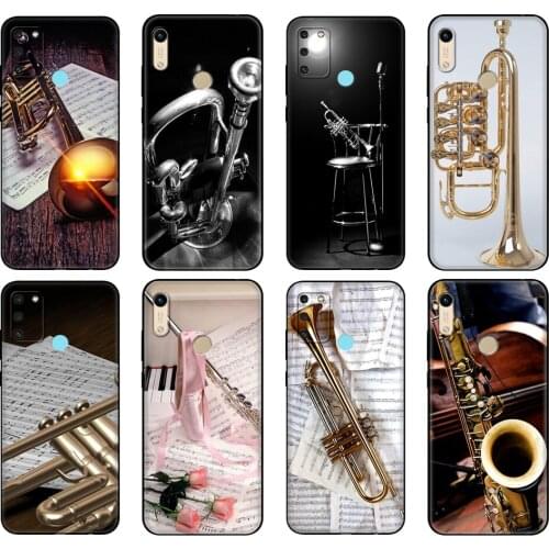 Black tpu Case For Honor 8a Prime 8s 9 10X Lite 9A 9C 9X Premium Pro 9S Case Cover Piccolo Trumpet Brass Instruments
