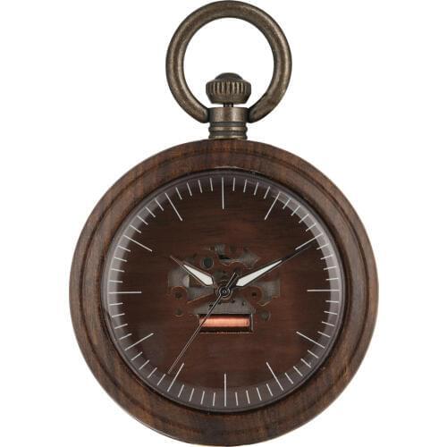 Elegant Ebony Quartz Pocket Watch for Men Special Hollow-out Pocket Watches Excellent Luminous Pointers Pendant Watch