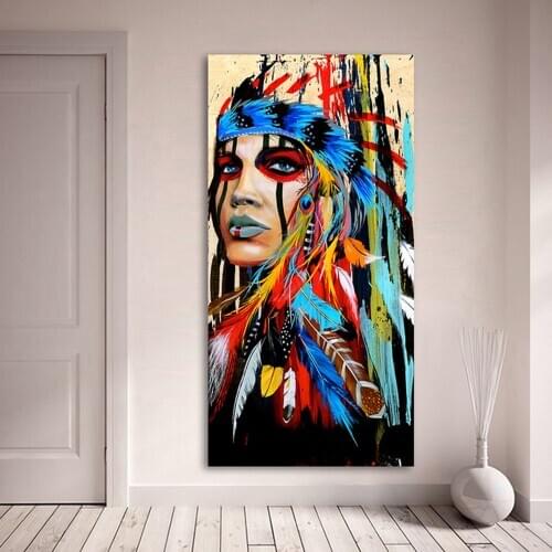 India Tatoo Girl Graffiti Street Wall Art Abstract Modern African Women Portrait Canvas Oil Painting for Living Room Art Cuadros