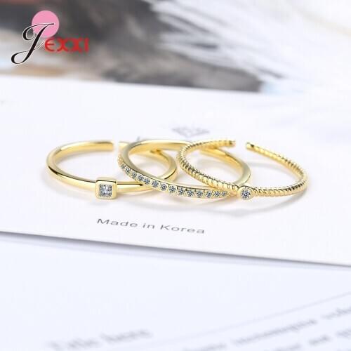 3pcs/lot Classic Round Circle Square Geometry White AAA Zirconia Finger Rings Wedding Jewelry Party Gift For Women Girl