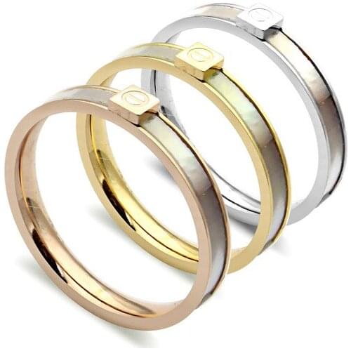 Titanium steel jewelry screw shell ring couple simple white shell nail pattern ring