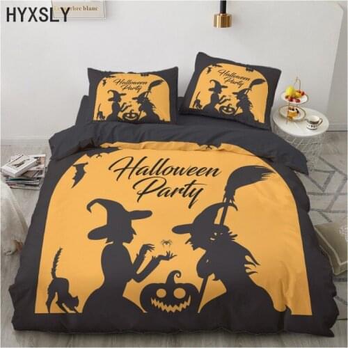 Halloween Party Luxury Black Printed Bedding Set Twin Full Single Double Size Duvet Cover with 1/2pc Pillowcase Polyester Fabric