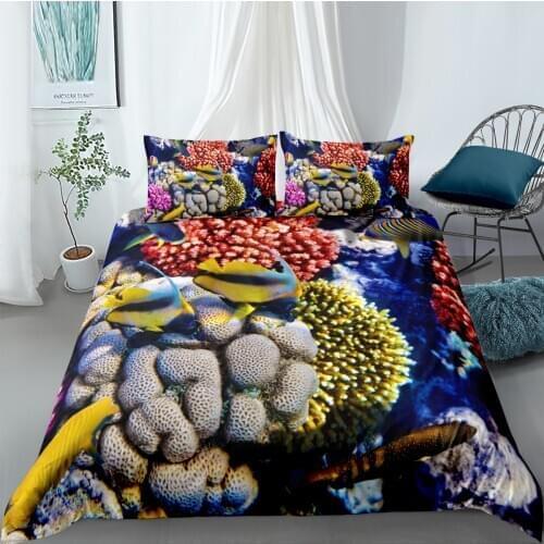 Fanaijia Luxury Underwater World Bedding Sets Twin 3D Duvet Cover and Pillowcase Cartoon Comforter Set