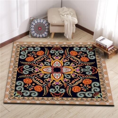 Color Flower Persian Ethnic Style Living Room Bedroom Square Floor Mat Carpet Table and Chair Non-slip Mat Custom
