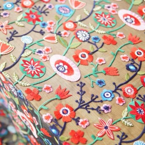 Lasui 1 yard High level Flowers world multicolor yarn-dyed embroidery lace fabric soft black mesh handmade DIY fabric X0609