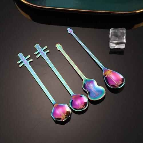 4pcs/Set Stainless Steel Guitar Shaped Love Coffee Spoon Teaspoon Children Spoon Beautiful Musical Instrument Coffee Tea Spoons