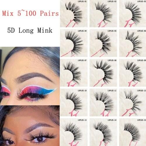 Mix 100 Pairs Natural Volume Long Thick Eyelash 5D Mink Fake Hair Lashes Nagaraku Eyelashes Brushes Tweezers Sets Free Shipping