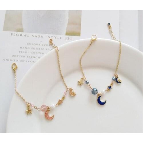 Sweet Lolita Girl Jewelry Accessories Moon Star Pendant Chain Bracelet D156