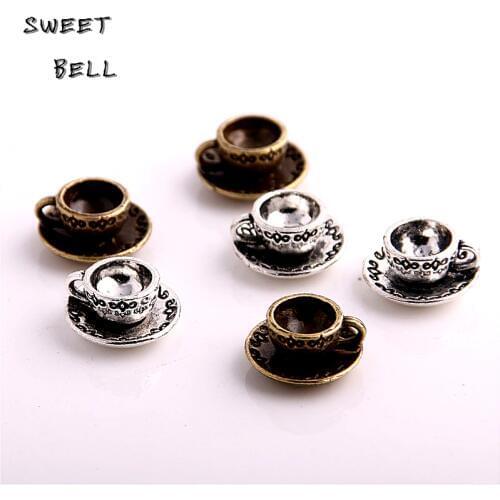SWEET BELL 30pcs 14mm Tibetan Color 3D Coffee Cup Charms Pendants for Jewelry Making DIY Handmade Craft D6123