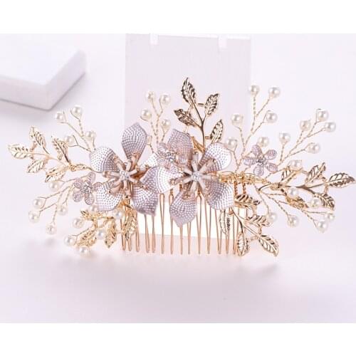 Trendy Flower Pearl Bridal Hair Combs Wedding Hair Accessories Headpiece Hair ornaments Bride Women Hair Jewelry