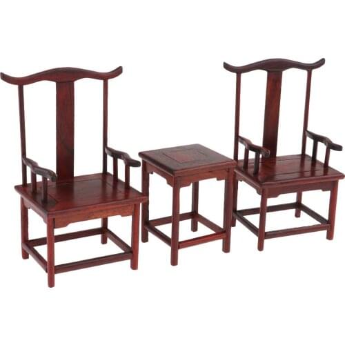 3pcs 1/6 Wooden Living Room Furniture Set Miniature Armchair + Tea Table Model Doll House Accessories Decoration for Figurines