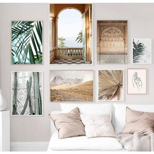 Islamic Cactus Mountain Fan Abstract Line Wall Art Canvas Painting Nordic Posters And Prints Wall Pictures For Living Room Decor