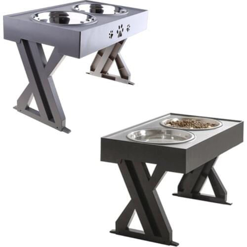 Anti-Slip Elevated Double Dog Bowls Stainless Steel Water Food Container Adjustable Height Pet Feeding Dish Feeder