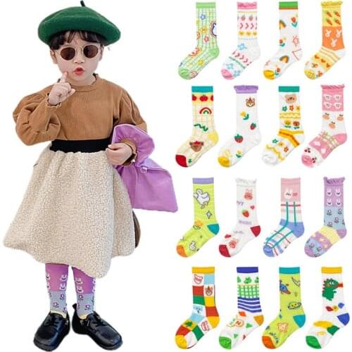 2021 New Cartoon Illustration Socks Cotton Childrens Mesh Breathable Socks Cute Cool Boys Girls Fashion Toddler Socks 1-8 Y