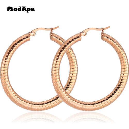 MadApe 2019 New Arrival Trendy Hoop Earrings Round Stainless Steel Earrings Hoop 30/40/50mm Gold Earrings Anti Allergy
