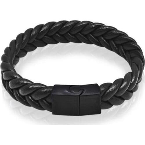 Punk Men Jewelry Black Braided Leather Bracelet Stainless Steel Magnetic Clasp Fashion Bracelets Bangles Men Jewelry