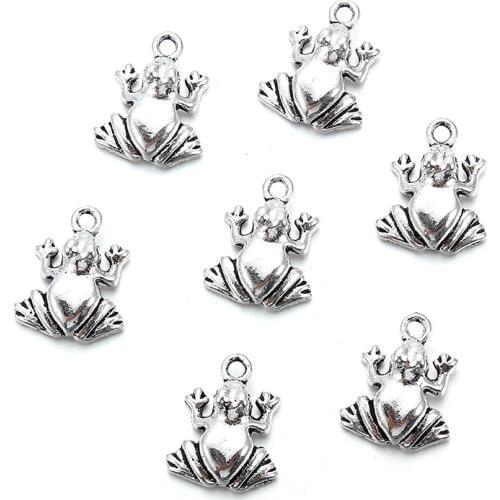 10pcs Antique Silver color Frog Charm Pendant DIY Jewelry Making Necklace Bracelet Bangle Findings 17x14mm