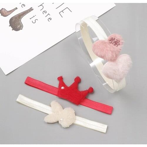 3PCS/set Baby Girls Nylon Soft Headbands Fur Heart Hair Kids Toddlers Elastic Head Wear Hair Band Infant Hair Accessories