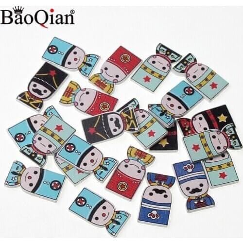 20pcs Mixed Royal Soldier Pattern 2Holes Wood Sewing Button Scrapbooking Clothing Craft DIY accessories 17*30mm