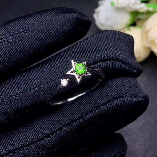 Natural green diopside Ring Natural gemstone Adjustable Ring S925 silver elegant Small Lovely Stars girl party gift fine Jewelry