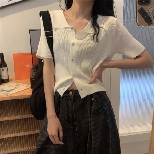 Polo Shirt Womens Short-sleeved Summer Dress 2021 New Korean Style High Waist Half-sleeved T-shirt Cropped Top Trend